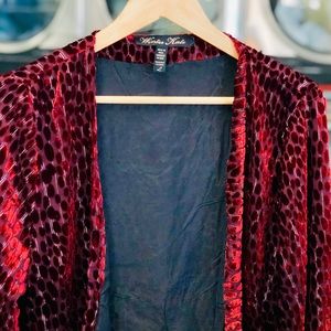 WINTER KATE Red Velvet Burnout Print Boho Blazer L